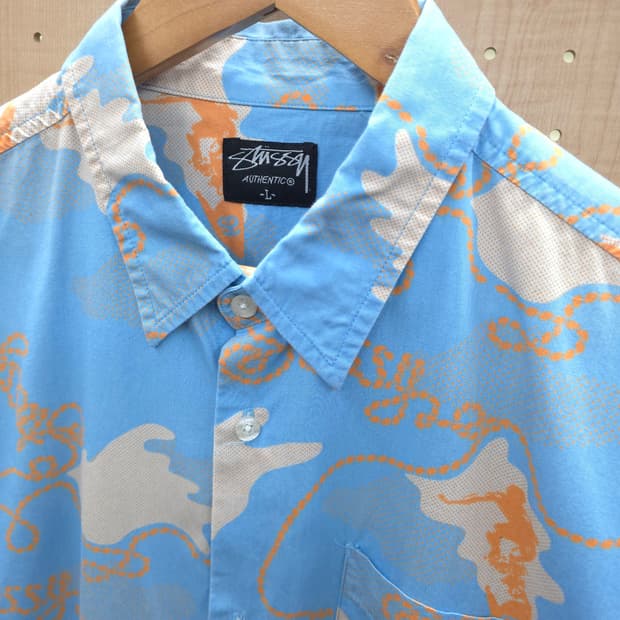 00's Stussy Surfing 하와이언 블루셔츠(L)