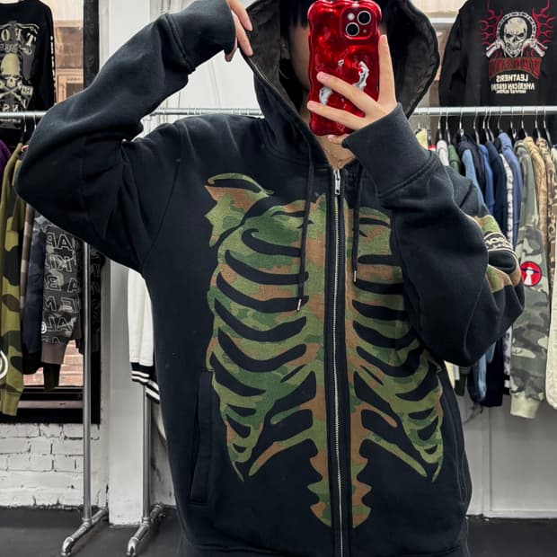 밴슨 레더 카모 본 후드집업