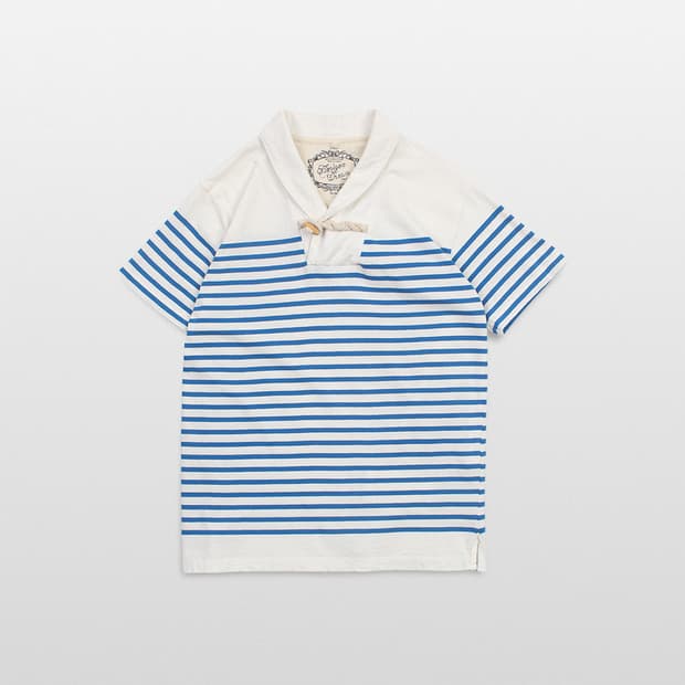 HORIZON DREAM Stripe Shawl Collar T-Shir