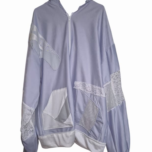 핸드메이드 콜라주 후드 집업 섭컬 서브컬처 미즈이로 져지