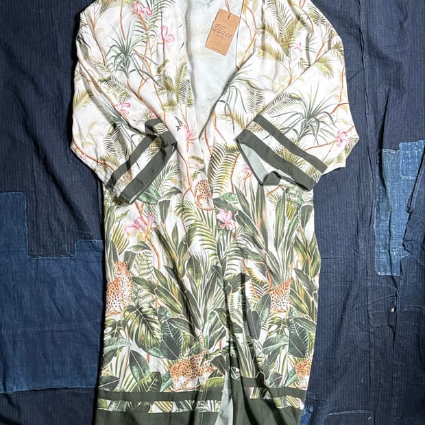 H&M 트로피컬 정글 프린트 기모노 로브 S