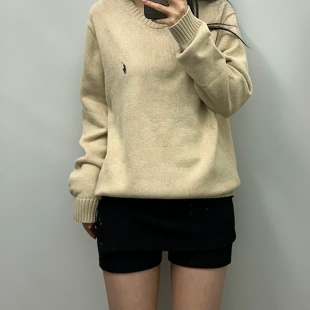 폴로 랄프로렌 베이지 코튼 라운드 니트