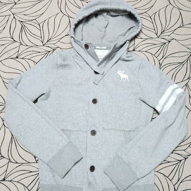 아베크롬비 그레이 후드 버튼 가디건 M