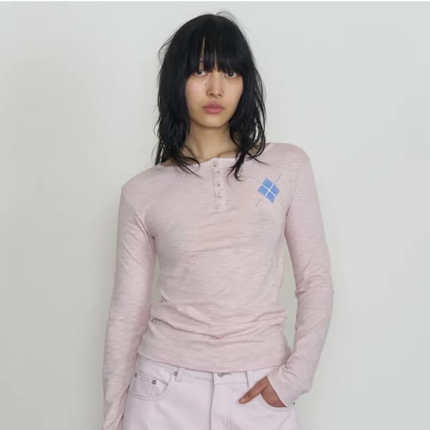 오들리워크샵 Argyle Henley Tee, Blush