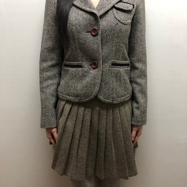 빈티지 브라운 울 헤링본 자켓