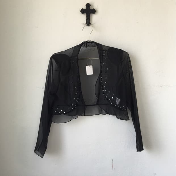 Beads point organza mood open cardigan