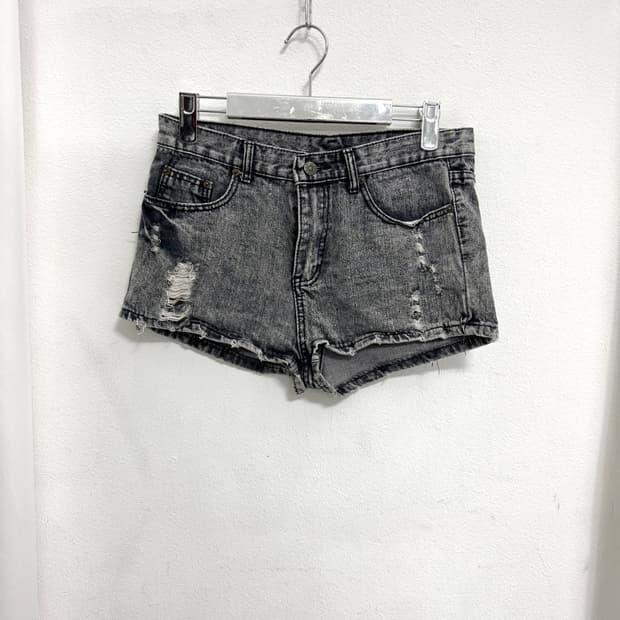 Gray distressed denim shorts