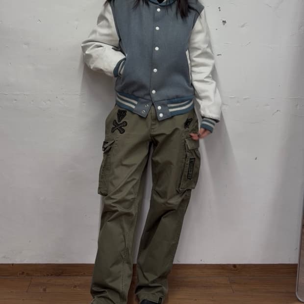 골든베어 가죽 바시티자켓