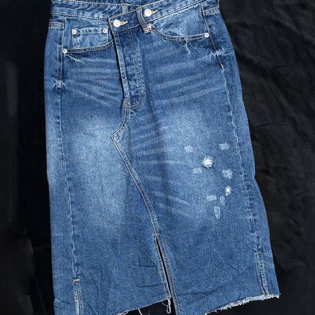 일본빈티지 비대칭 랩 데님 스커트