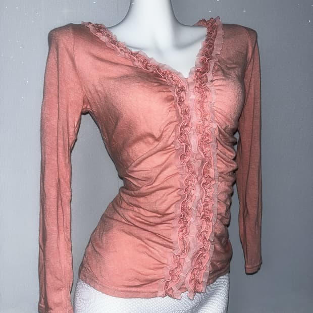 Brugge Sepia 에쉬핑크 셔링 레이스 롱슬리브