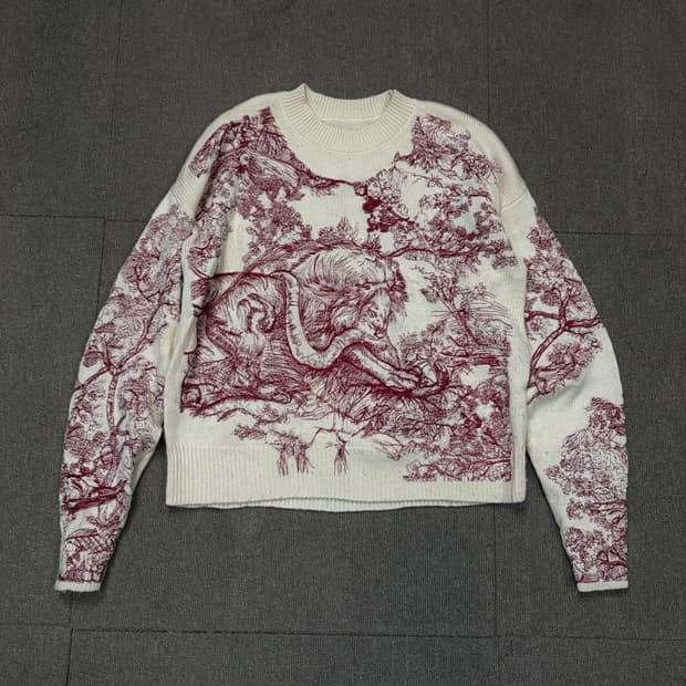 빈티지 우먼스 에니멀 자수 패턴 니트 