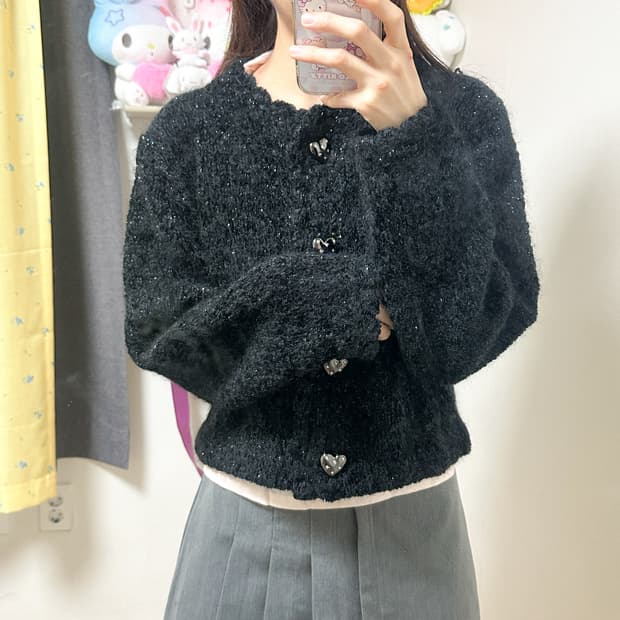 빈티지 블랙 하트 트위드 자켓 히메갸루 로걀 발레코어 히메카지 달천깔