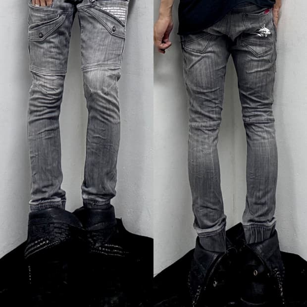 “Vintage” Grey Slim Fit Biker Pants