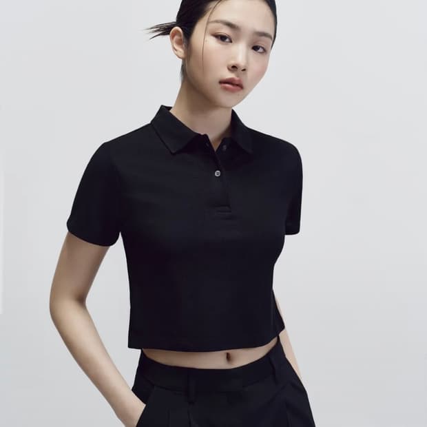 무신사 스탠다드 [쿨탠다드] 우먼즈 크롭 피케 폴로 셔츠 [블랙]
