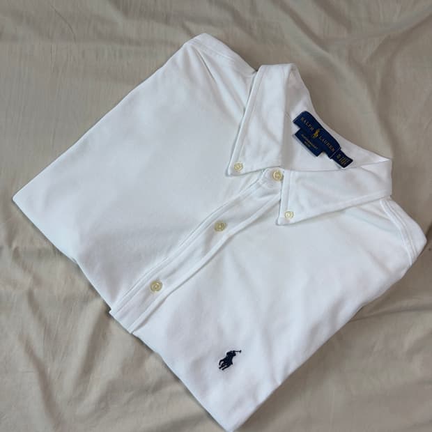 XL) 폴로 랄프로렌 페더웨이트 메쉬 버튼다운 셔츠 화이트