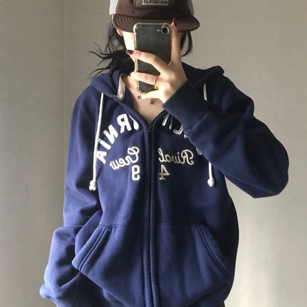 후아유 네이비 후드집업