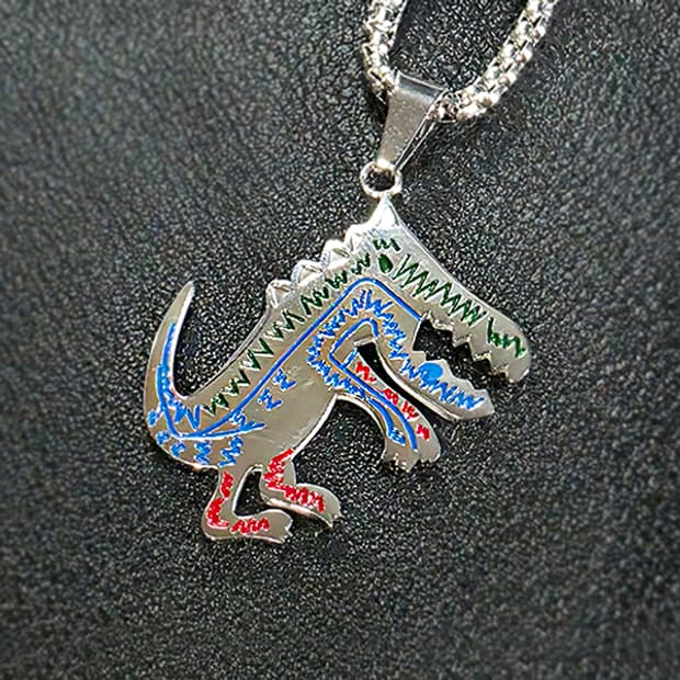 Dinoir 티타늄 펜던트 빈티지 엔틱 고대 공룡 남자 목걸이