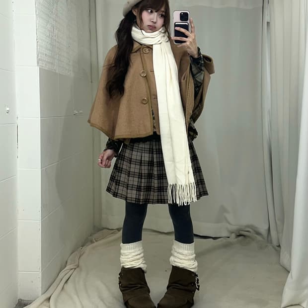 베이지 케이프 코트 니트 모리걸 겨울 코디세트