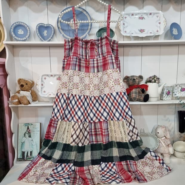 패치워크 체크 원피스