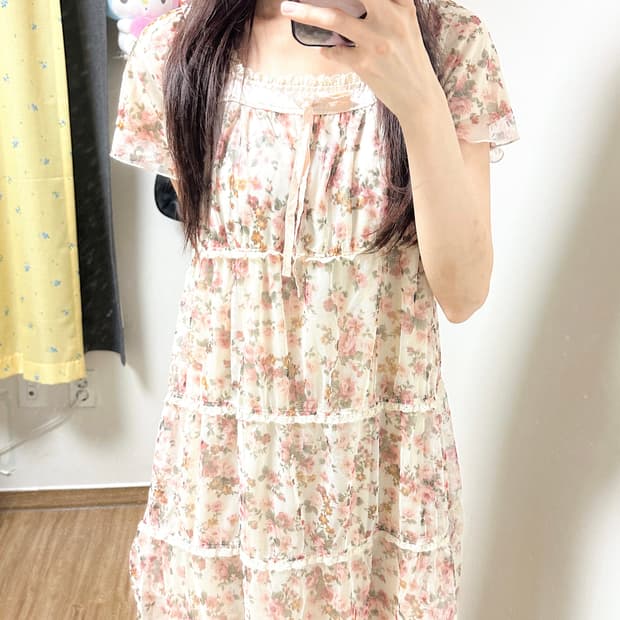 빈티지 플라워 레이스 리본 원피스 히메갸루 로걀 라떼 모리걸 리즈리사깔