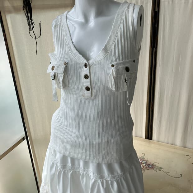 y2k stripe pocket sleeveless