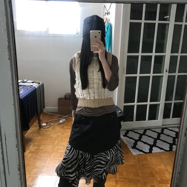 vintage fur knit zip-up