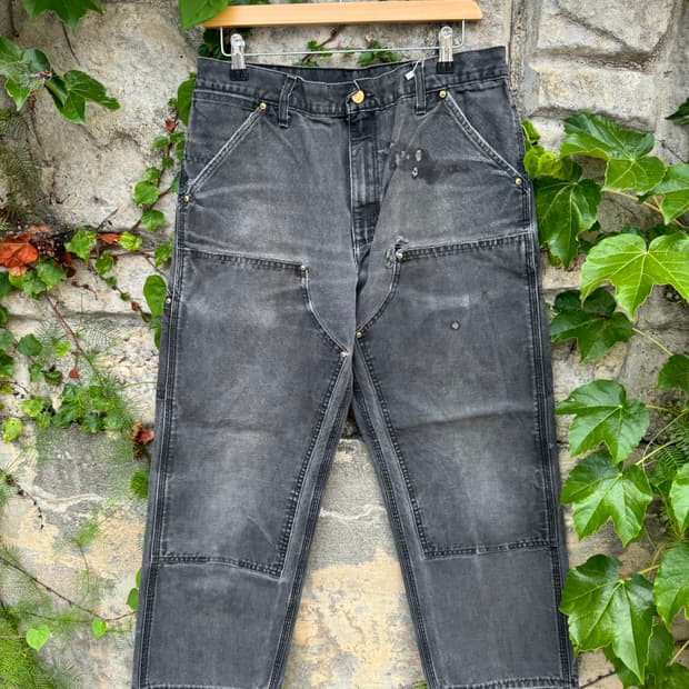 90s 칼하트 b01 blk distressed 하드페이딩 더블니 팬츠