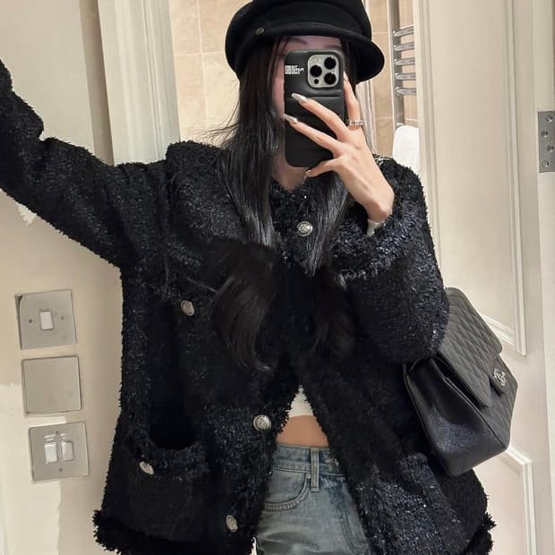 카키포인트 트위드 자켓 