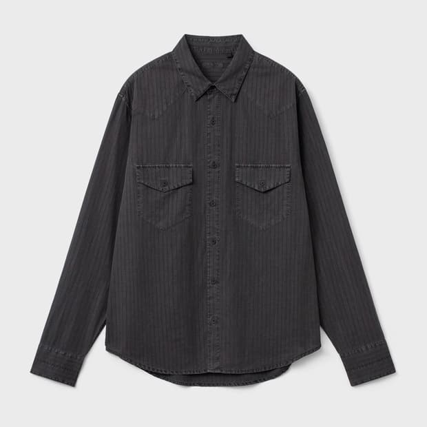 벨리에 세리프 치코 셔츠 다이드 차콜 자카드 스트라이프 105