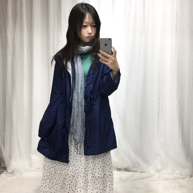 빈티지 도트 바람막이 민트 코디세트 