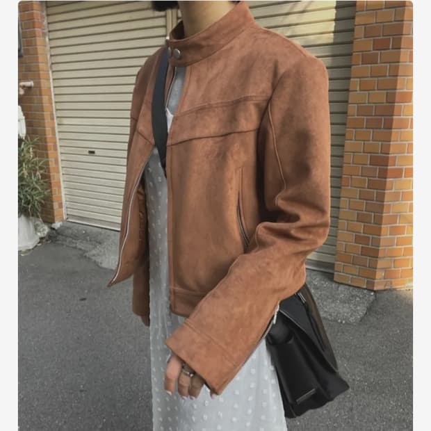 도프셉 비건 레더 스웨이드 레이서 자켓 카멜