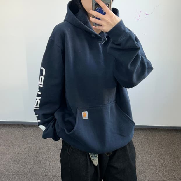 Carhartt 칼하트 사이드로고 네이비 후드티
