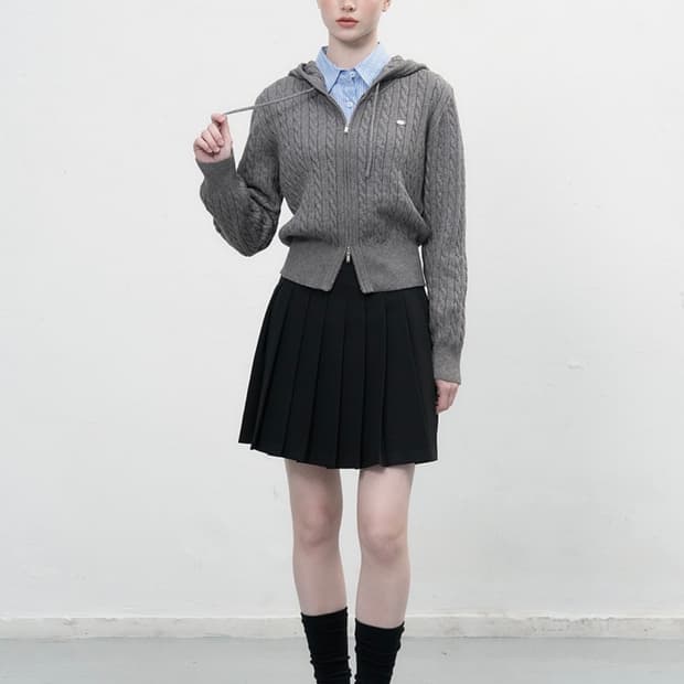 제너럴아이디어 울 케이블 니트 후드집업