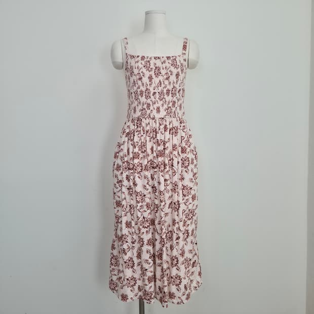 OLD NAVY 인디안 플라워 스모킹 끈나시 롱원피스