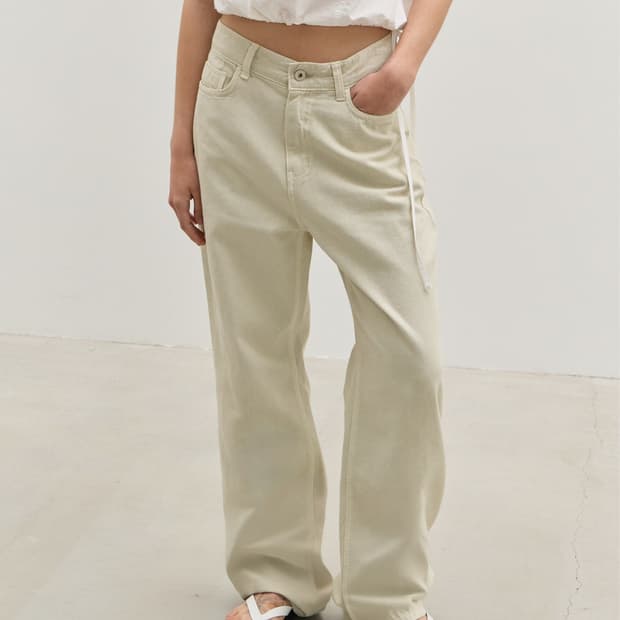 르바) Relaxed Oxford Denim - Washed Beige