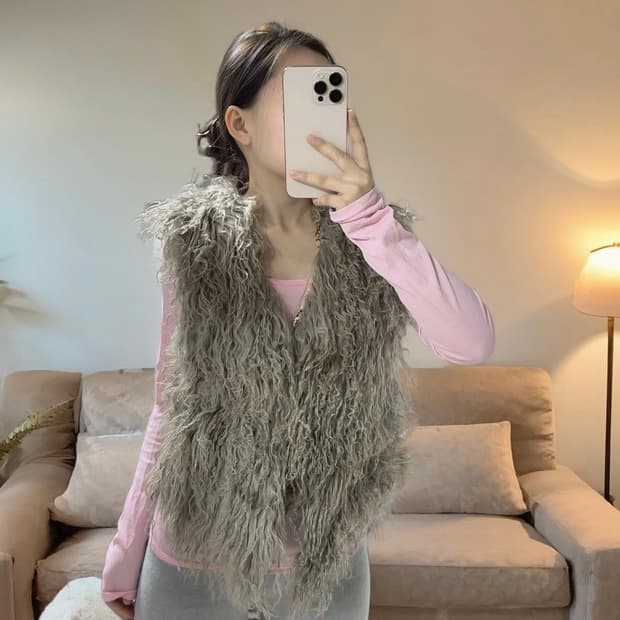 빈티지 그레이 양털 토스카나 조끼 베스트