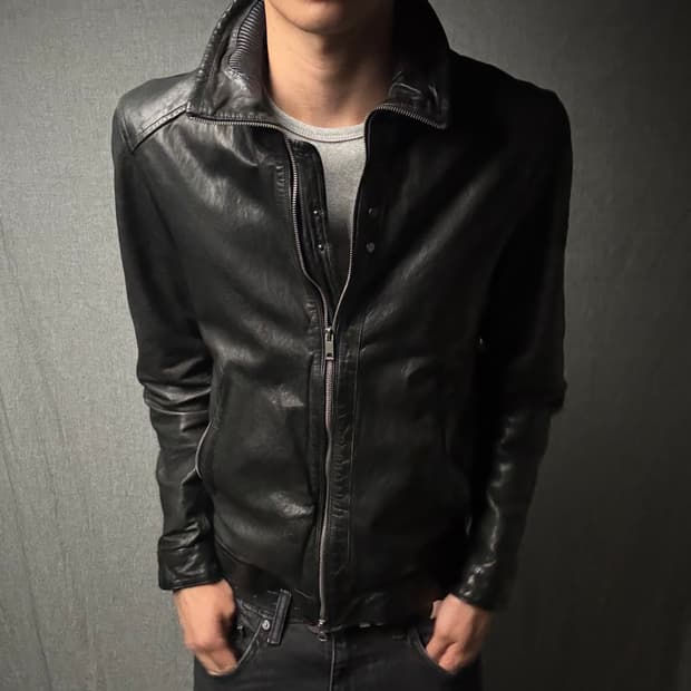 high neck leather jacket
