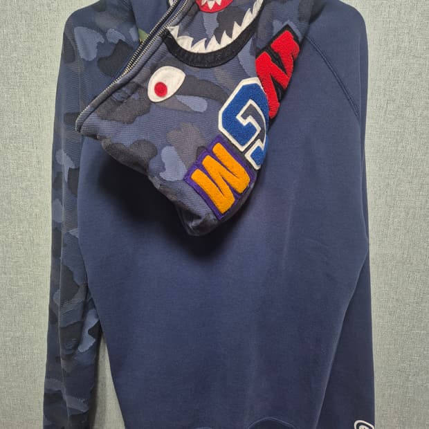 베이프 bape 샤크 후드집업 블루 반카모 XL