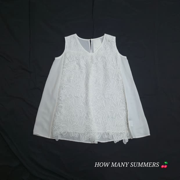 일본 빈티지 화이트 플라워 레이스 민소매 블라우스 여름 펀칭 자수 탑