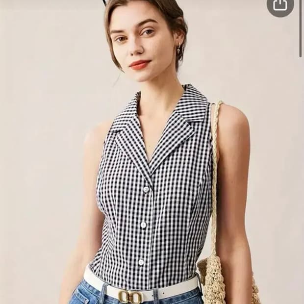 민소매 체크 셔츠