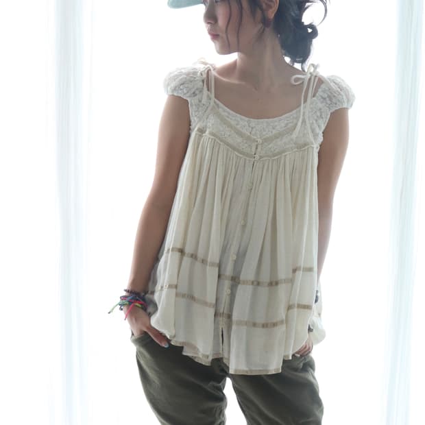 [Beams Boy] Satin Tape Gather Camisole