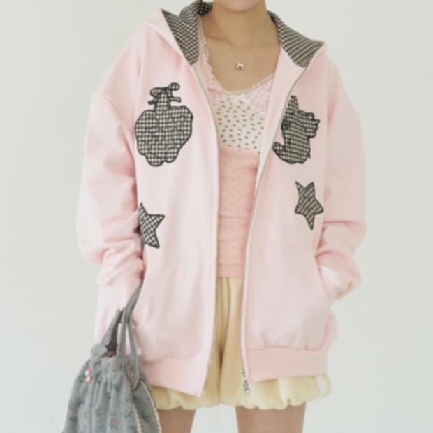 샤키리 패치 후드 핑크