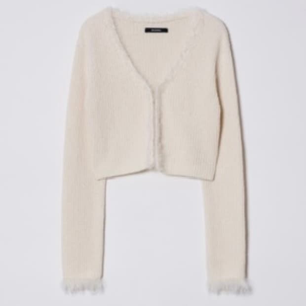 택O) 다이애그널 퍼 트리밍 가디건 아이보리 [아이린, 한선화 착용]