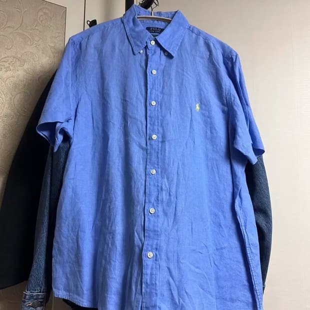 폴로 랄프로렌 블루 린넨 반팔 셔츠 클래식 L
