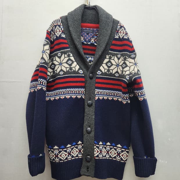 타미힐피거 노르딕 패턴 숄카라 니트 가디건M(L) 남여공용