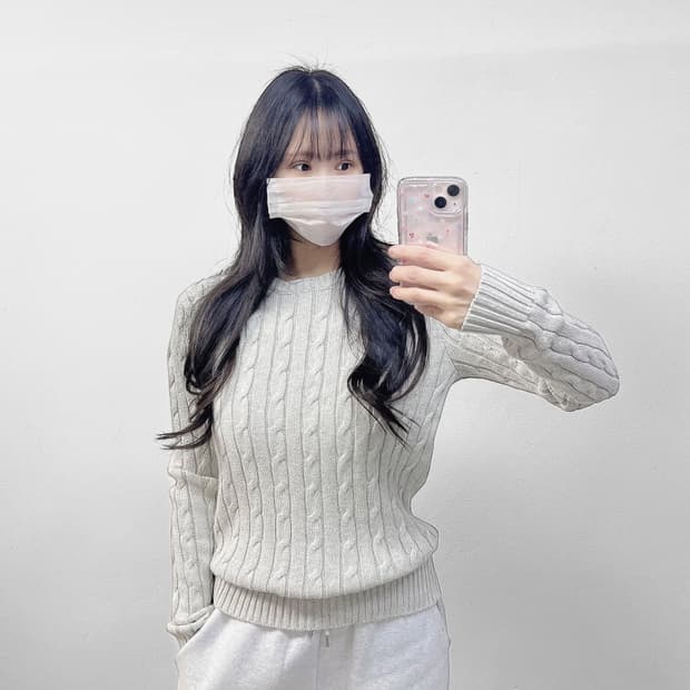 폴로 랄프로렌 포니 로고 케이블 니트 그레이