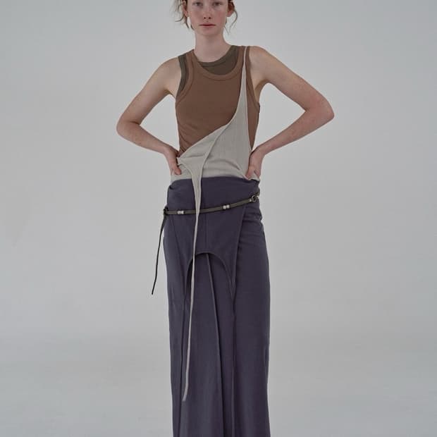 Verso DOUBLE LAYER HALTER NECK DRESS
