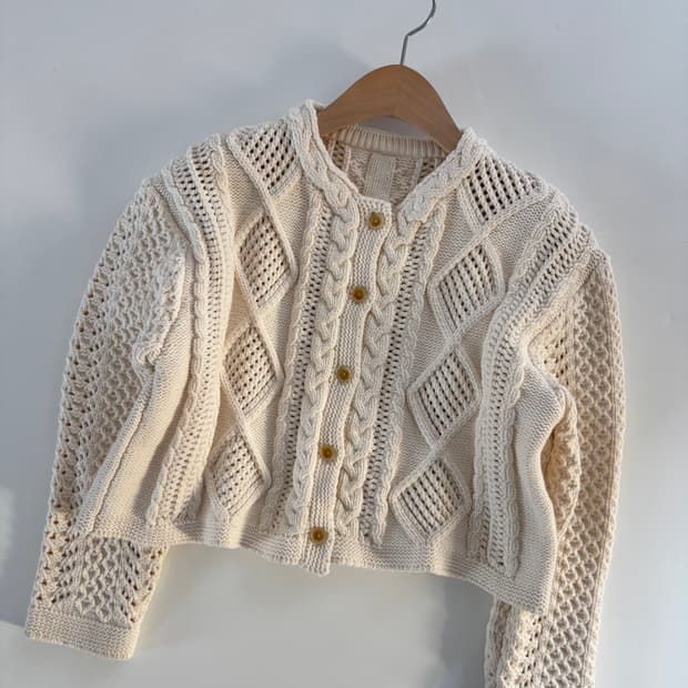 Beams 빔즈보이 아이보리 케이블 니트 가디건h