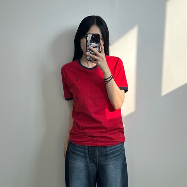 폴로 랄프로렌 자수로고 레드 반팔 링거 티셔츠