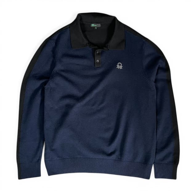 베네통 네이비 배색 카라 니트 XL